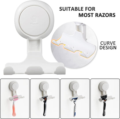 LEVERLOC Razor Holder for Shower 2 Pack, Powerful Suction Cup Hooks, White