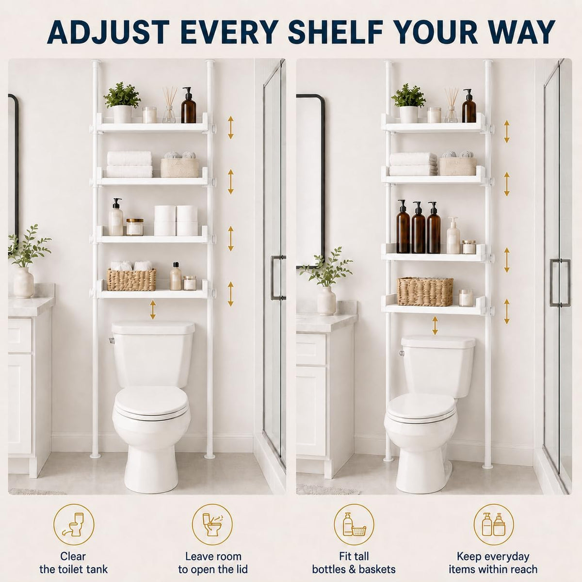 ALLZONE Tension Over The Toilet Storage Cabinet, No-Drill, Fits 92-116 in.