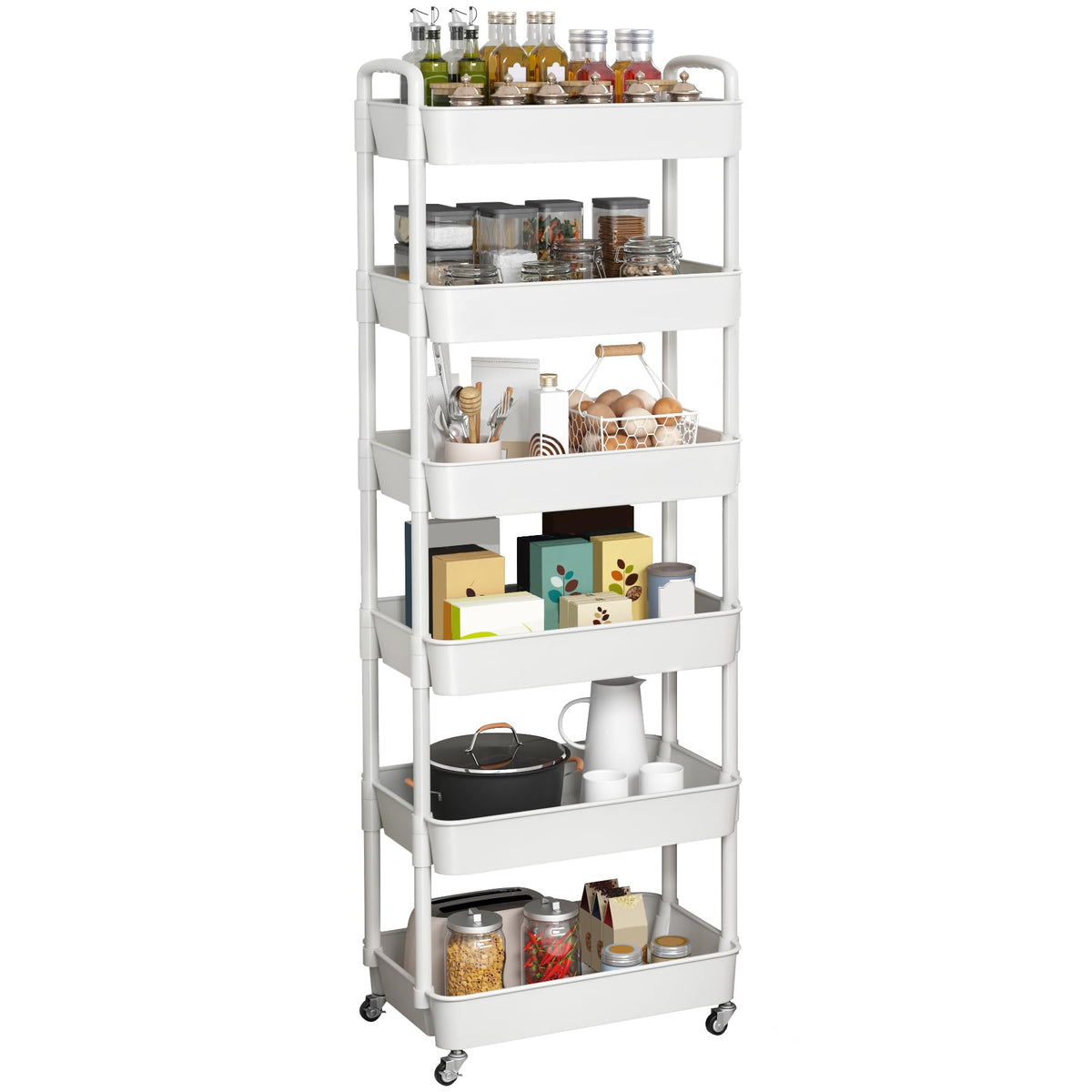 Sywhitta 4-Tier Plastic Rolling Utility Cart with Wheels for Storage,White