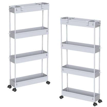 SPACELEAD Slim Storage Cart 4 Tier,Bathroom Organizer Rolling Utility,Mobile Shelving Unit Slide Out for Office, Kitchen, Laundry Room & Narrow Places,Black