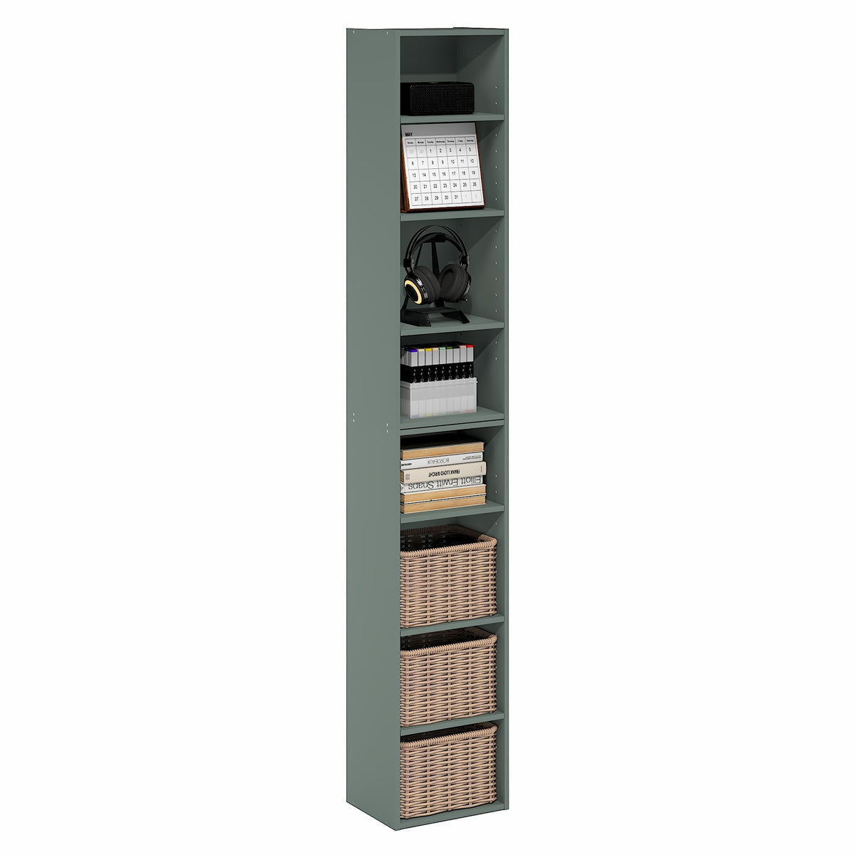 Furinno LUDER Book Shelf, 6-Tier Tall Modern Bookshelf, Bookcase with Open Shelves, 9.3 x 12 x 71, for Living Room, Bedroom, Home Office, White