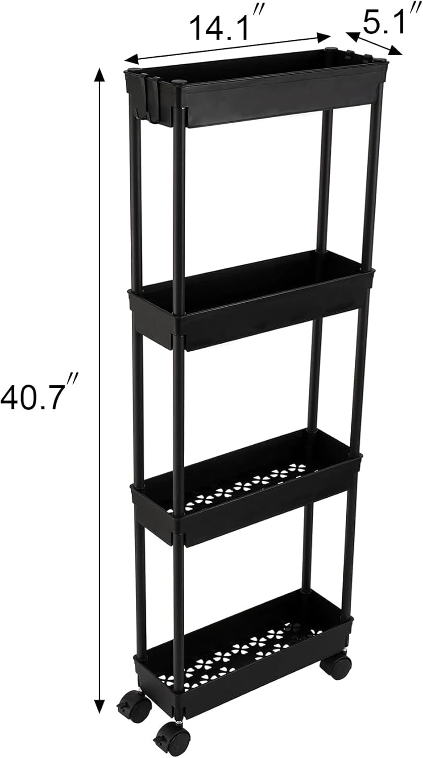 Sooyee 4 Tier Slim Storage Cart, Black