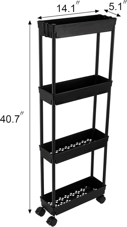 Sooyee 4 Tier Slim Storage Cart, Black