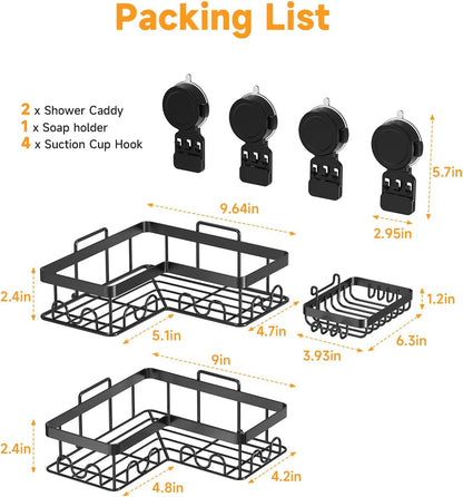Corner Shower Caddy Suction Cup with Soap Holder and 16 Hooks