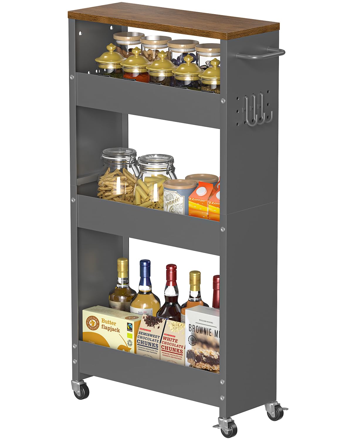 CHLORYARD Slim Storage Cart, 4-Tier Kitchen Rolling Cart Narrow Storage Cabinet with Handle & Wheels, Metal Rolling Shelf Unit for Kitchen Bathroom Laundry Small Places(5 in Width/White)