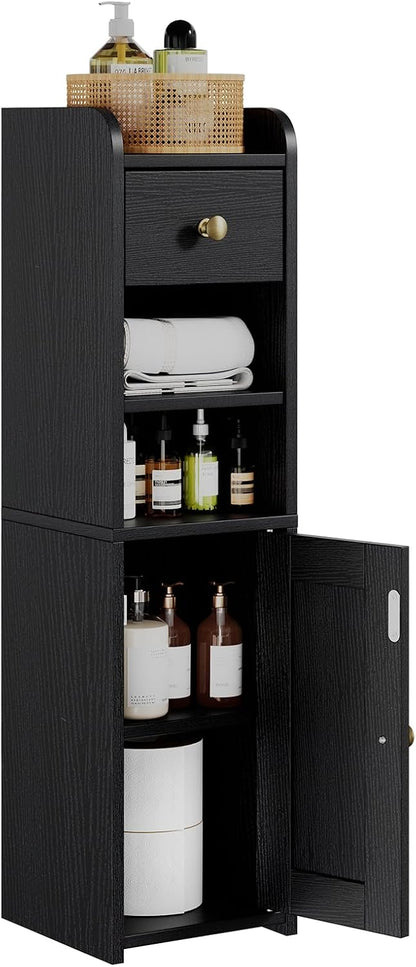 Lomojo Small Bathroom Storage Cabinet with Drawer,7.75L*7.75D*29.6H(Black)