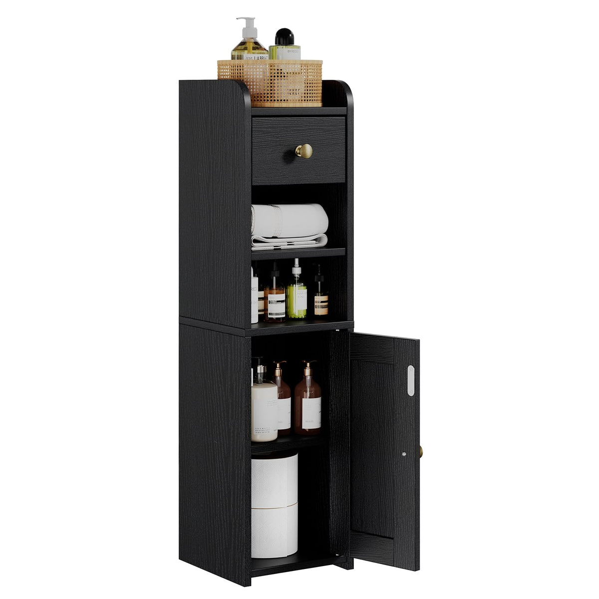 Lomojo Small Bathroom Storage Cabinet with Drawer,7.75L*7.75D*29.6H(Black)