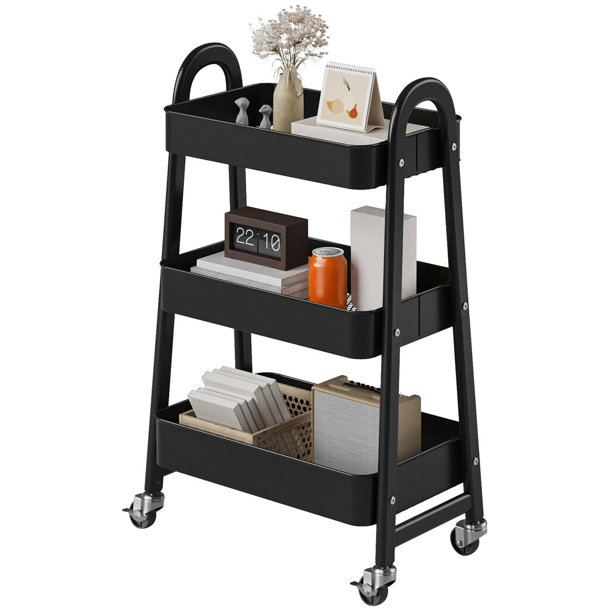 NEWBULIG 4-Shelf Metal Rolling Storage Utility Cart with Lockable Wheels