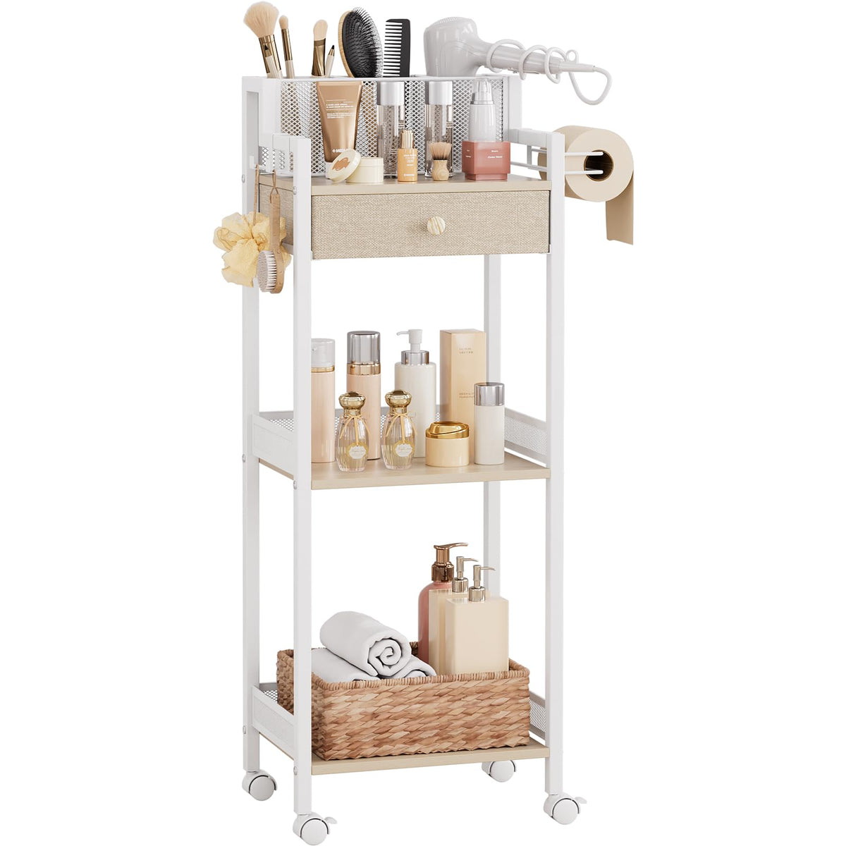 Slim Bathroom Storage Shelf Unit, Makeup Organizer for Small Spaces