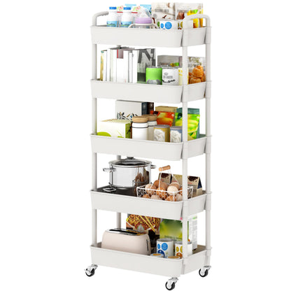 Sywhitta 4-Tier Plastic Rolling Utility Cart with Wheels for Storage,White