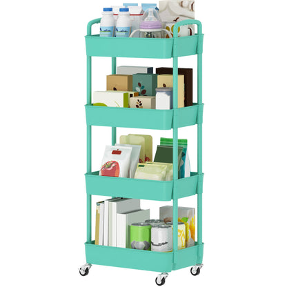 Sywhitta 4-Tier Plastic Rolling Utility Cart with Wheels for Storage,White