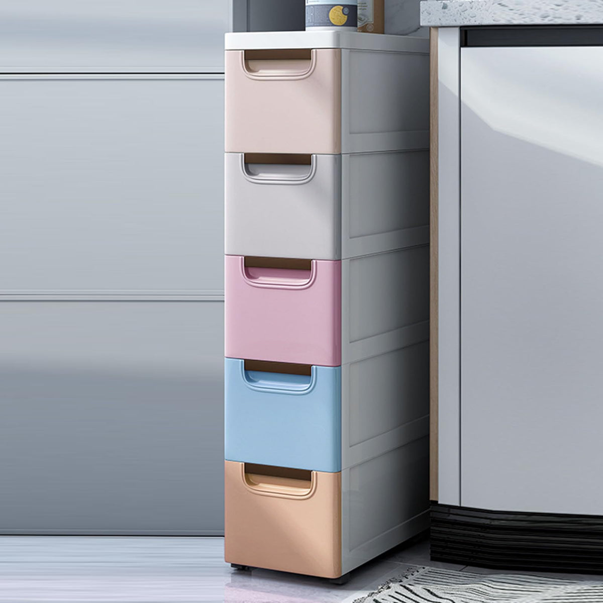 6 Drawers Narrow Slim Plastic Storage Cabinet,Storage Drawer with Wheels,6 Tier Drawers Dresser,Rolling Narrow Cabinet for Small Spaces Bathroom Kitchen Living Room,Pink