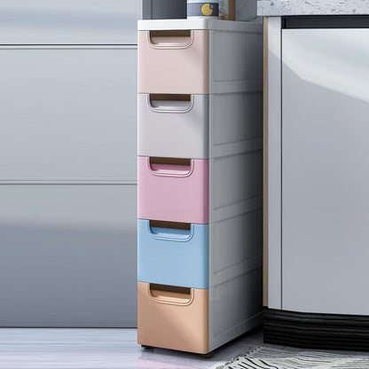 6 Drawers Narrow Slim Plastic Storage Cabinet,Storage Drawer with Wheels,6 Tier Drawers Dresser,Rolling Narrow Cabinet for Small Spaces Bathroom Kitchen Living Room,Pink
