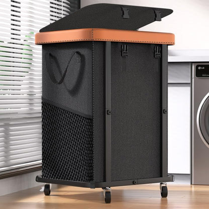 Laundry Hamper with Wheels,150L Leather Patchwork Clothes Hamper Black
