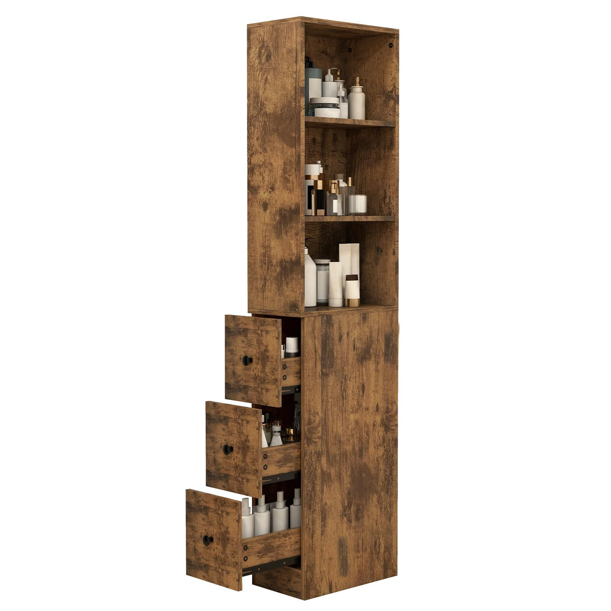 ARTETHYS Tall Narrow Bathroom Storage Cabinet with Side Rack & Drawers
