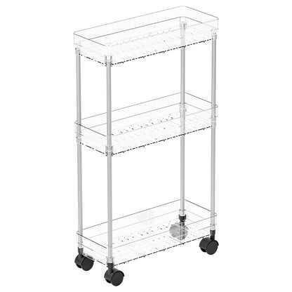 Yieach Clear 4 Tier Slim Rolling Storage Cart with Wheels,6.3″W Thin Shelf,Bathroom Storage Cabinet,Skinny Laundry Cart,Narrow Laundry Room Cart Between Washer and Dryer,Skinny Shelves for Small Space