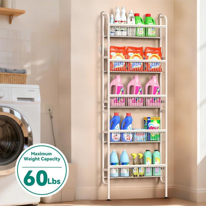 Behind The Door Storage Shelf, Narrow 5-Tier, White