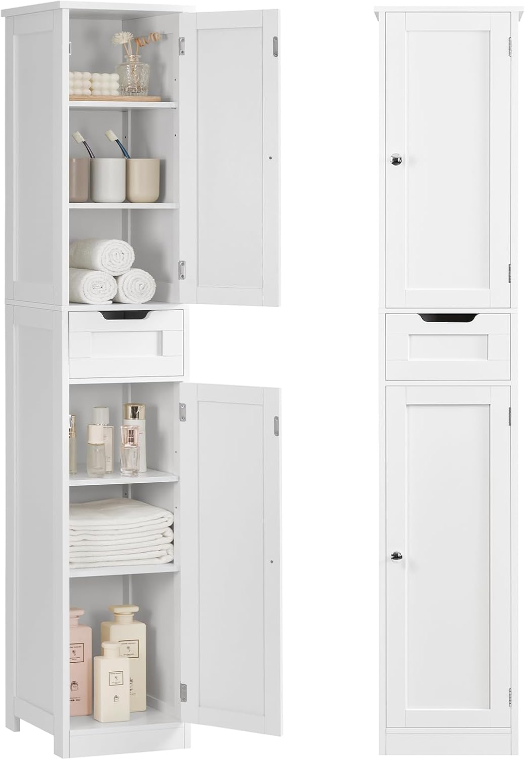 Iwell 66.9" Tall Bathroom Storage Cabinet with 2 Doors & 1 Drawer