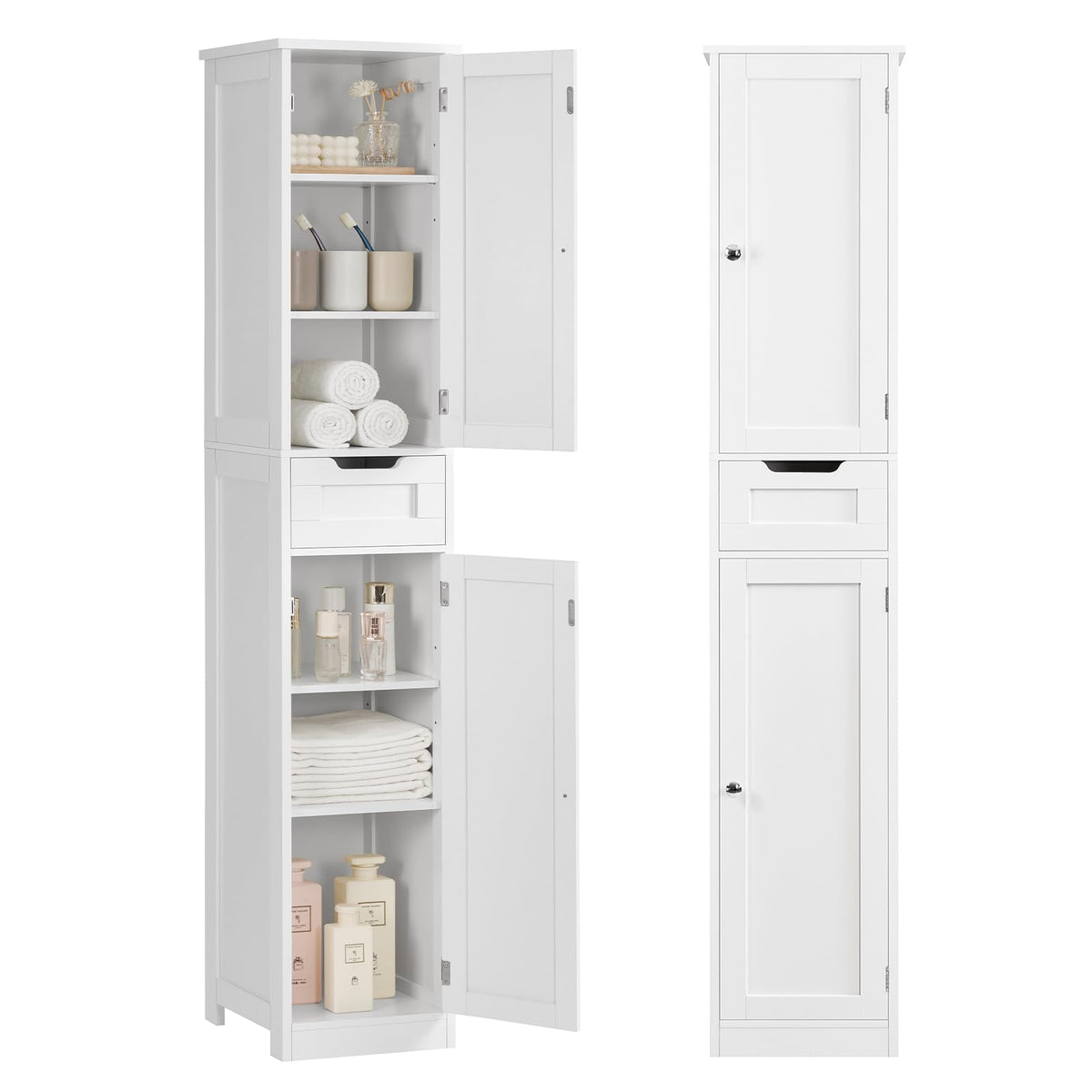 Iwell 66.9" Tall Bathroom Storage Cabinet with 2 Doors & 1 Drawer