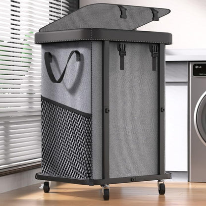 Laundry Hamper with Wheels,150L Leather Patchwork Clothes Hamper Black