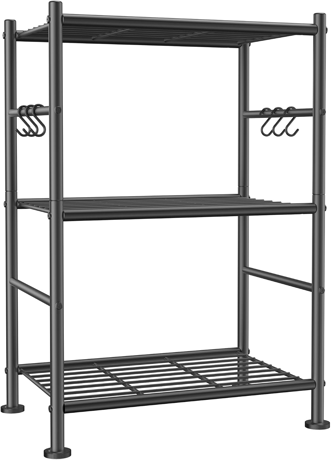 Sakugi 5T Storage Rack Organizer with Hooks, Heavy Duty Metal Garage Rack with Leveling Feet, Freestanding Utility Rack for Bedroom, Balcony and Garage, 18.1"×12.4"×56.8", White