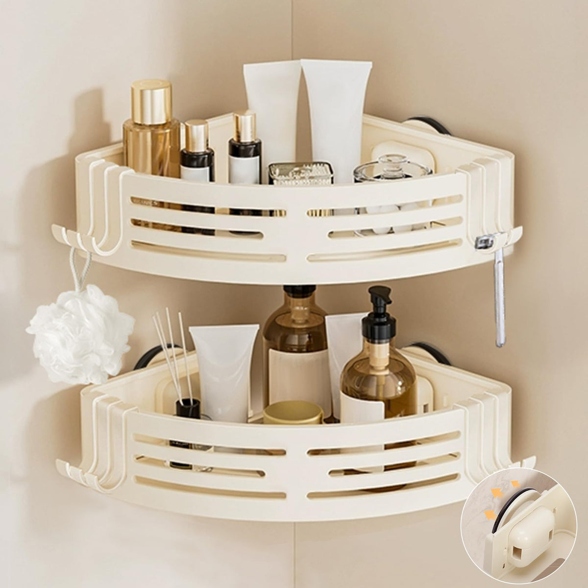 Conworld Corner Shower Caddy Suction Cups, No-Drilling Corner Shower Shelf