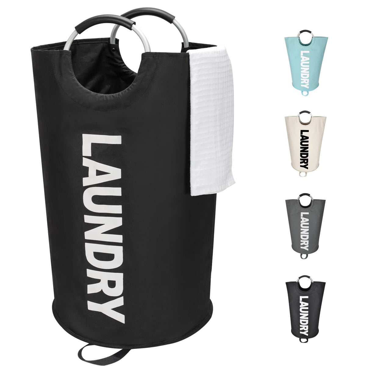 Maxsilan 90L Large Laundry Basket Bag, Collapsible Tall Hamper, Black