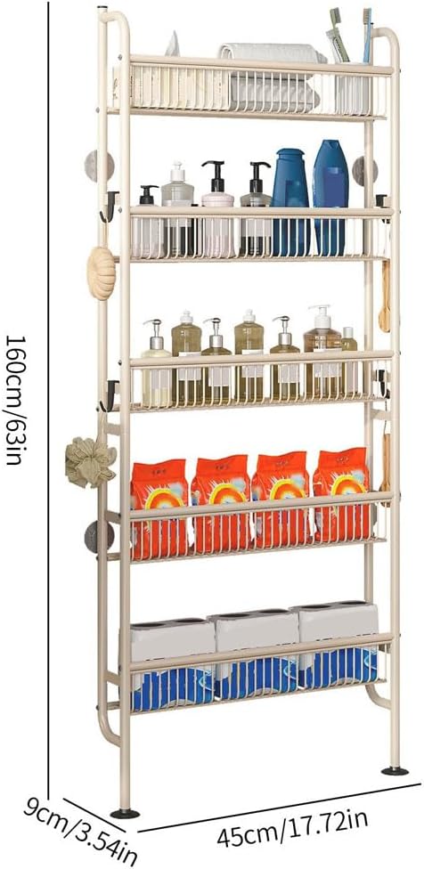 Behind The Door Storage Shelf, Narrow 5-Tier, White