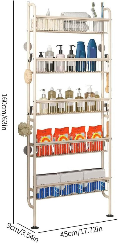 Behind The Door Storage Shelf, Narrow 5-Tier, White