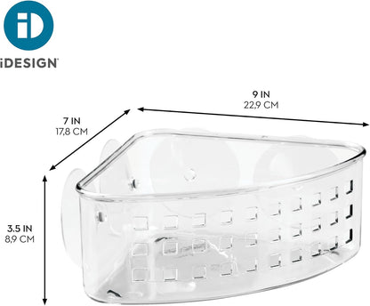 iDesign Plastic Suction Cup Corner Shower Basket, Clear