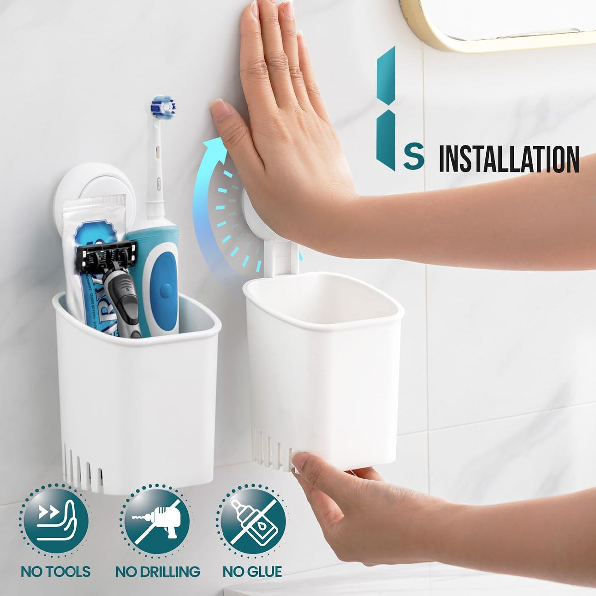 TAILI Suction Cup Toothbrush Holders for Bathroom Wall 2Pack, White