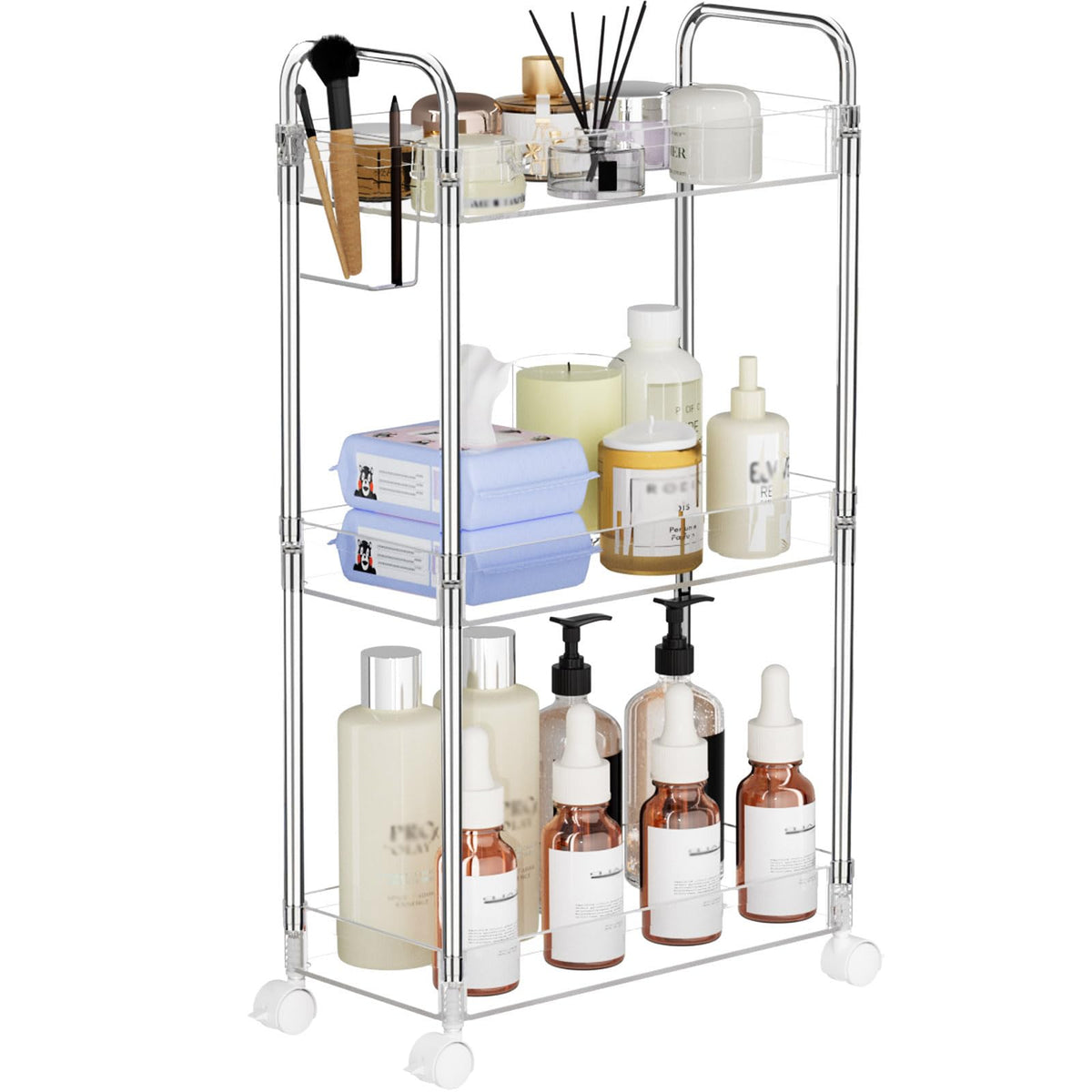 SPACEKEEPER 5 Tier Storage Rolling Cart, Bathroom Cart with Wheels, White