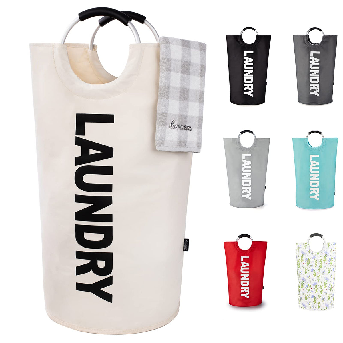 Caroeas Tall Laundry Basket 90L, Large Hamper, Freestanding Laundry Bag
