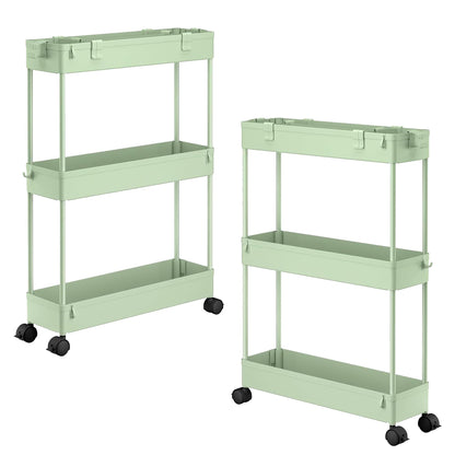 SPACELEAD Slim Storage Cart 3 Tier,Bathroom Organizer Rolling Utility,Mobile Shelving Unit Slide Out for Office, Kitchen, Laundry Room & Narrow Places,Black