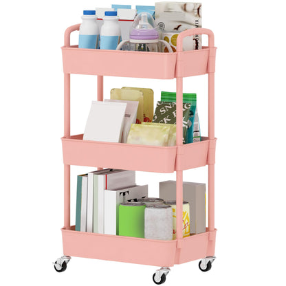Sywhitta 4-Tier Plastic Rolling Utility Cart with Wheels for Storage,White