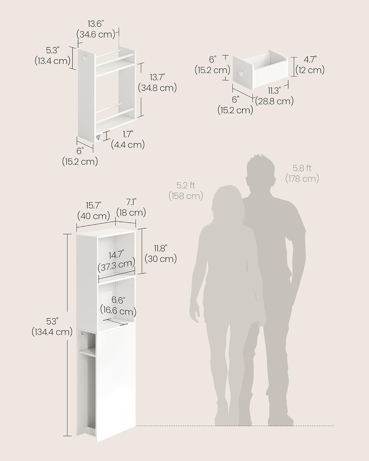 VASAGLE Slim Bathroom Storage Cabinet, Narrow Freestanding, with Drawers