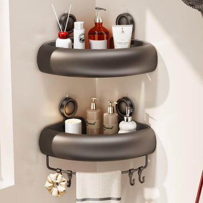 CICUFY Shower Caddy Suction Cup, 2 Pack No Drilling Corner Shower Shelves, Rust Proof Bathroom Storage Organizer, Shower Corner Caddy with Removable Hooks and Towel Bar, Triangle, Cream