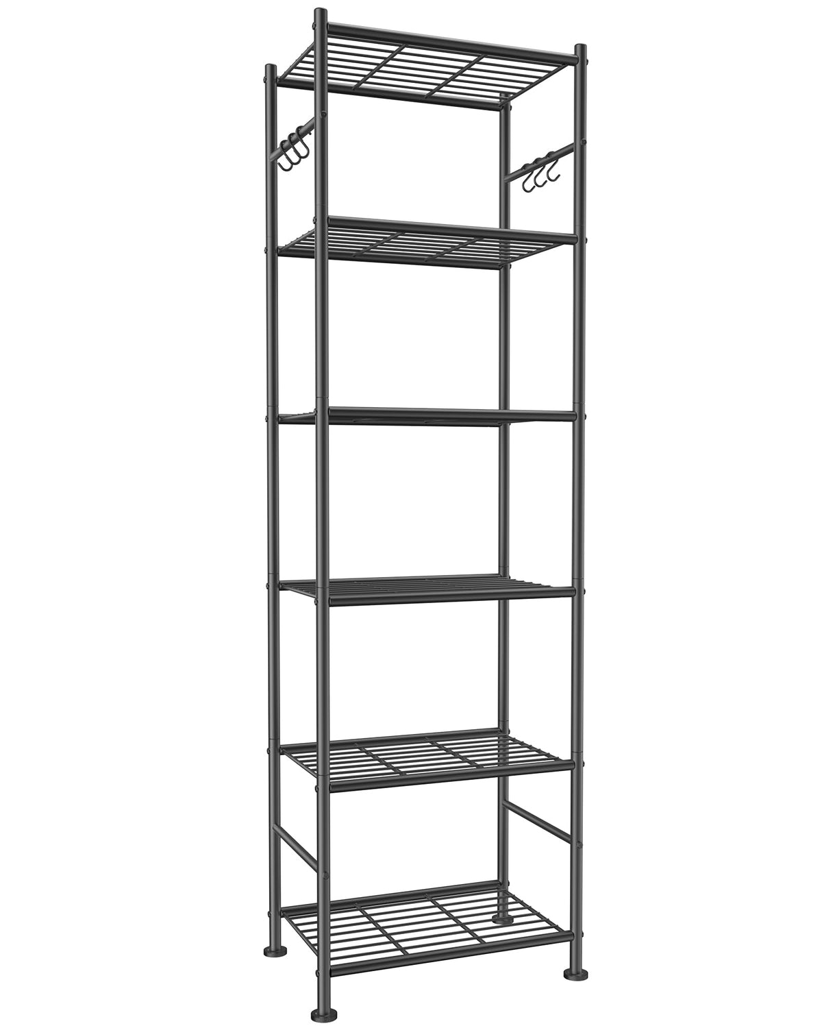 Sakugi 5T Storage Rack Organizer with Hooks, Heavy Duty Metal Garage Rack with Leveling Feet, Freestanding Utility Rack for Bedroom, Balcony and Garage, 18.1"×12.4"×56.8", White