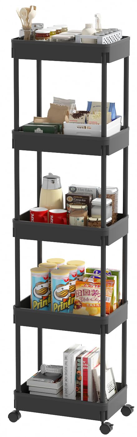 Sooyee 4 Tier Slim Storage Cart, Black