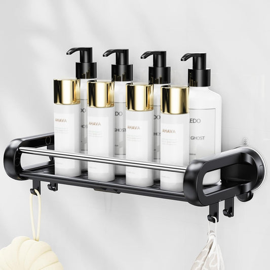 JOTPE Suction Cup Shower Shelf, Removable, Holds 22lbs, No Drilling, Black