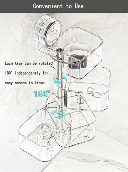 4-Layer Rotating Transparent Suction Cups Wall Mounted Organizer for Small Items,Bathroom Holder for Trinkets Hairpin Q-Tips mini beauty sponges (4-Tier-Clear, M)