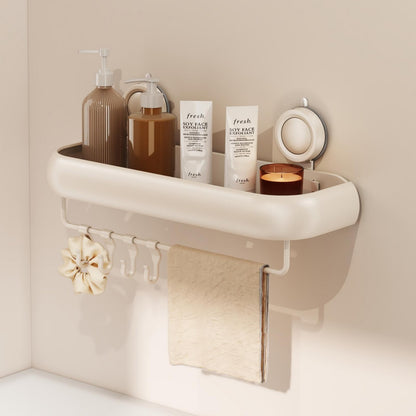CICUFY Shower Caddy Suction Cup, 2 Pack No Drilling Corner Shower Shelves, Rust Proof Bathroom Storage Organizer, Shower Corner Caddy with Removable Hooks and Towel Bar, Triangle, Cream