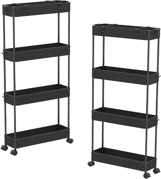 SPACELEAD Slim Storage Cart(2 Pack),4-Tier Rolling Utility Organizer