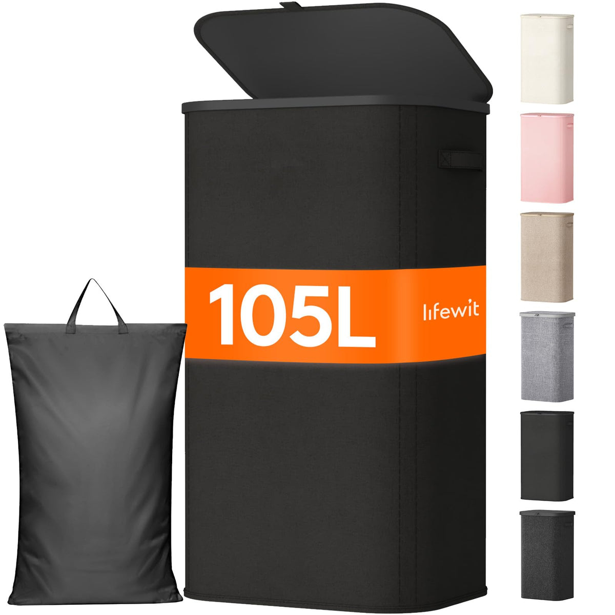 Lifewit 105L Large Laundry Hamper with Lid, Removable Inner Bag, Beige