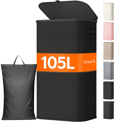 Lifewit 105L Large Laundry Hamper with Lid, Removable Inner Bag, Beige