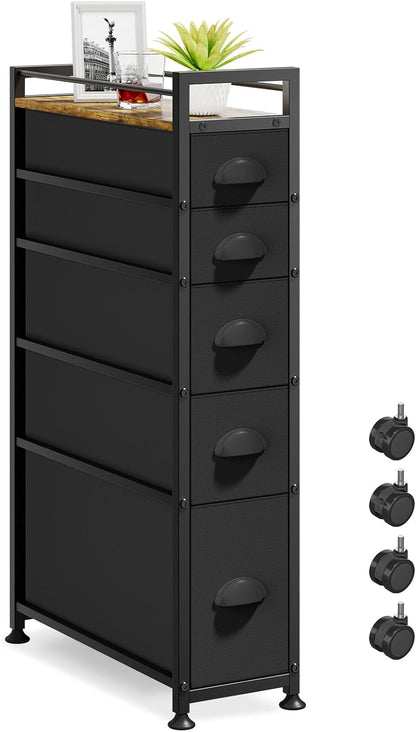 LASZOLA Narrow Cabinet Slim Storage Cart for Bathroom Small Space, Black