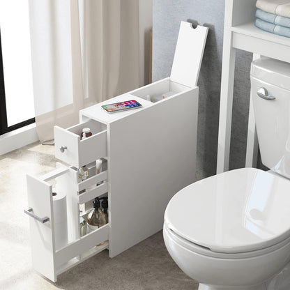 Spirich Slim Bathroom Storage Cabinet with Toilet Paper Holder, White