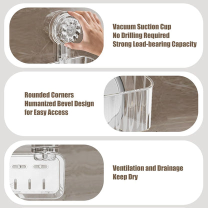 2 Pcs Shower Caddy, Clear Suction Cup Shower Shelves for Bathroom, Kitchen