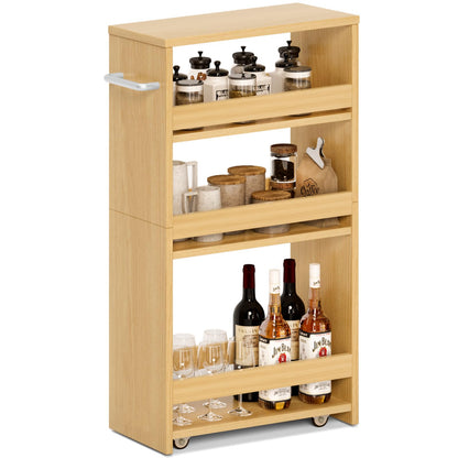 MARTY Slim Rolling Storage Cart, Wood Utility Kitchen Bathroom Laundry Cart