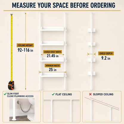 ALLZONE Tension Over The Toilet Storage Cabinet, No-Drill, Fits 92-116 in.